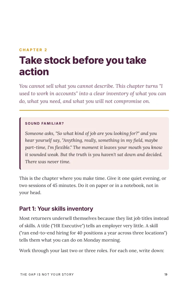 Inside page: skills worksheet
