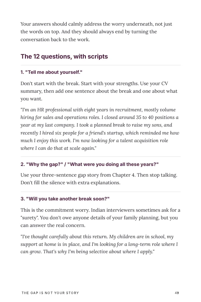 Inside page: interview answer scripts